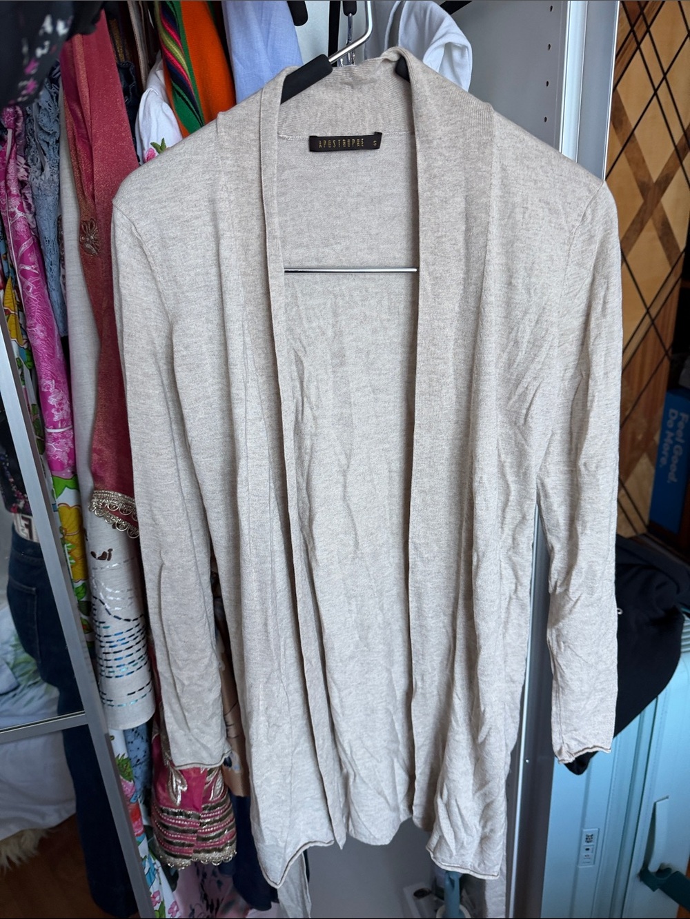 Apostrophe Lightweight Cream Open Drape Cardigan